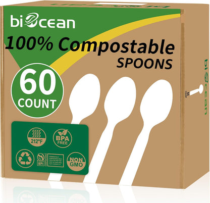 450 Counts Compostable Forks Spoons Knives Set Disposable Forks Utensils Heavy Duty Silverware Eco Friendly Flatware for Party Camping Picnics White forks spoons and knives set