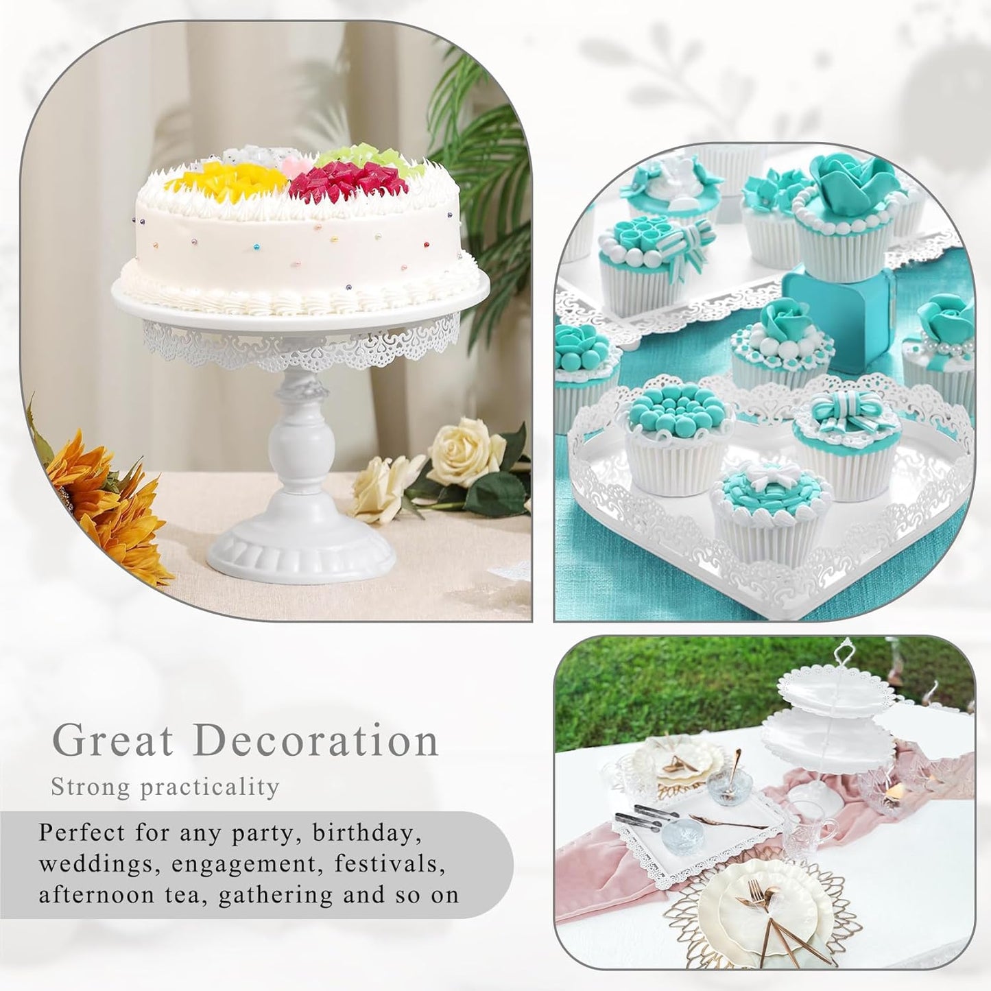 Set of 9 Cake Stands Metal Cupcake Stand Set Multiple Styles Candy Fruit Display Tower Dessert Plate Cake Serving Tray for Birthday Party Wedding Anniversary Baby Shower Engagement (Gold)