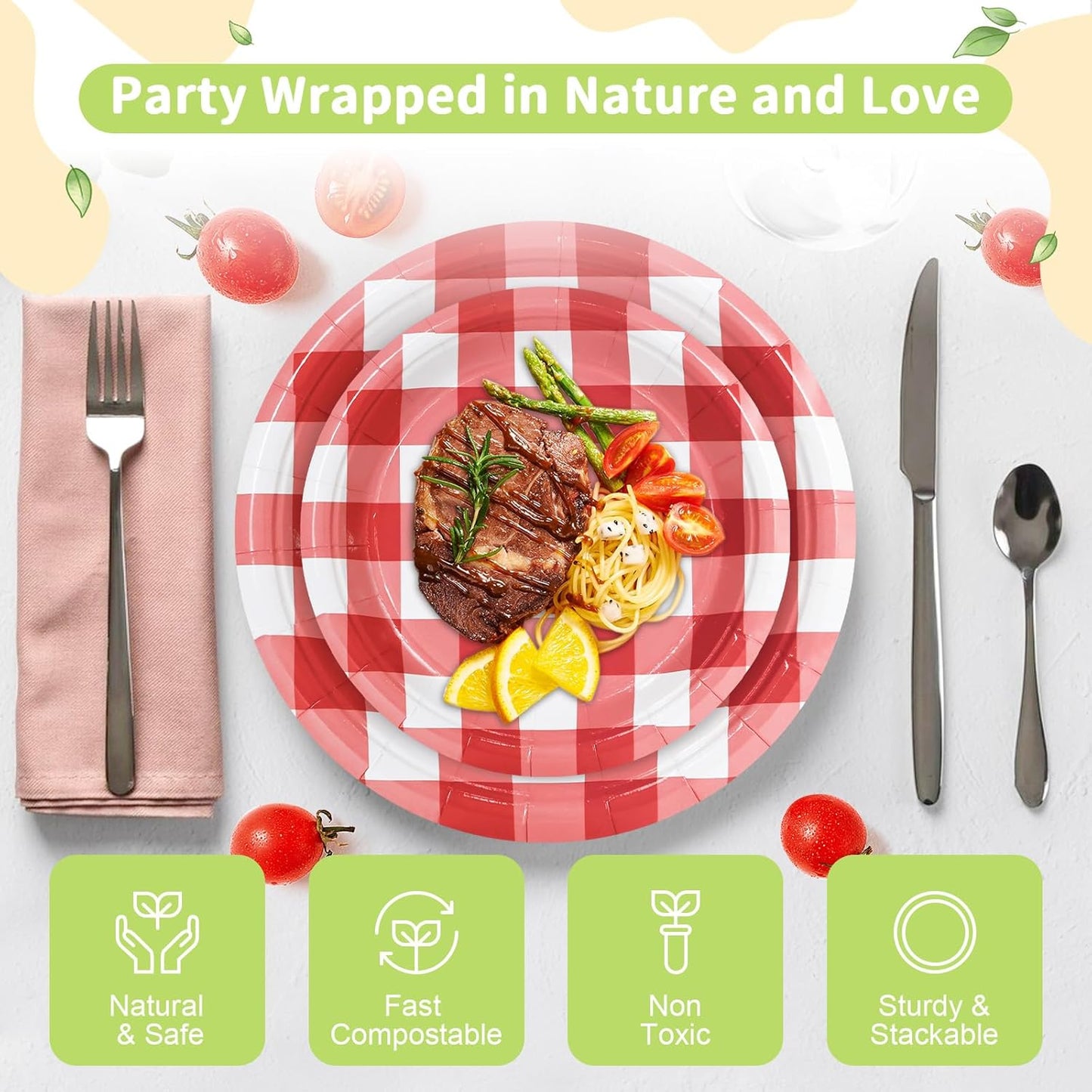 LANLISA 50 Pcs Pink Paper Plates Disposable, 25-9" & 25-7" Disposable Birthday Cake Dessert Plates For Valentines Day, Baby Shower, Easter Party, Mothers Day Party Supplies