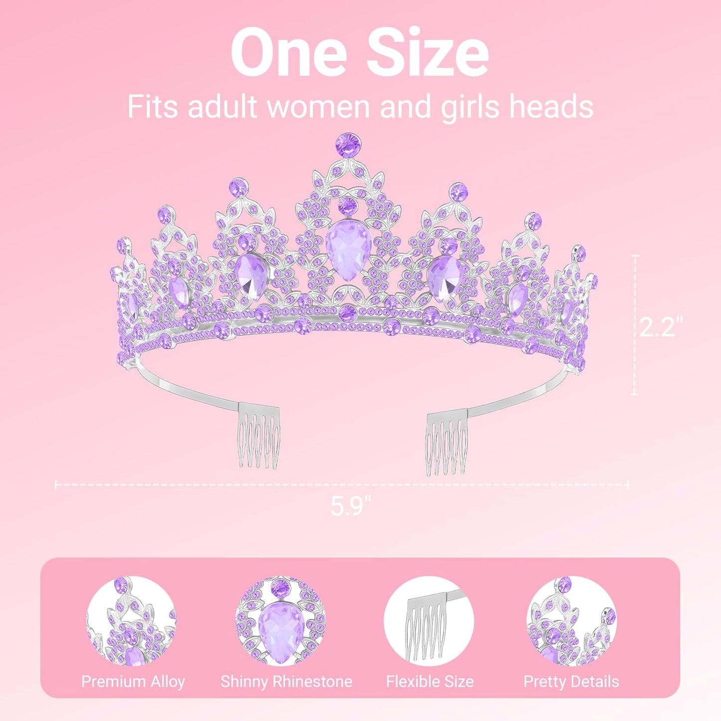 Birthday Tiara and Crown with Sash, Birthday Tiara for Women Party Silver