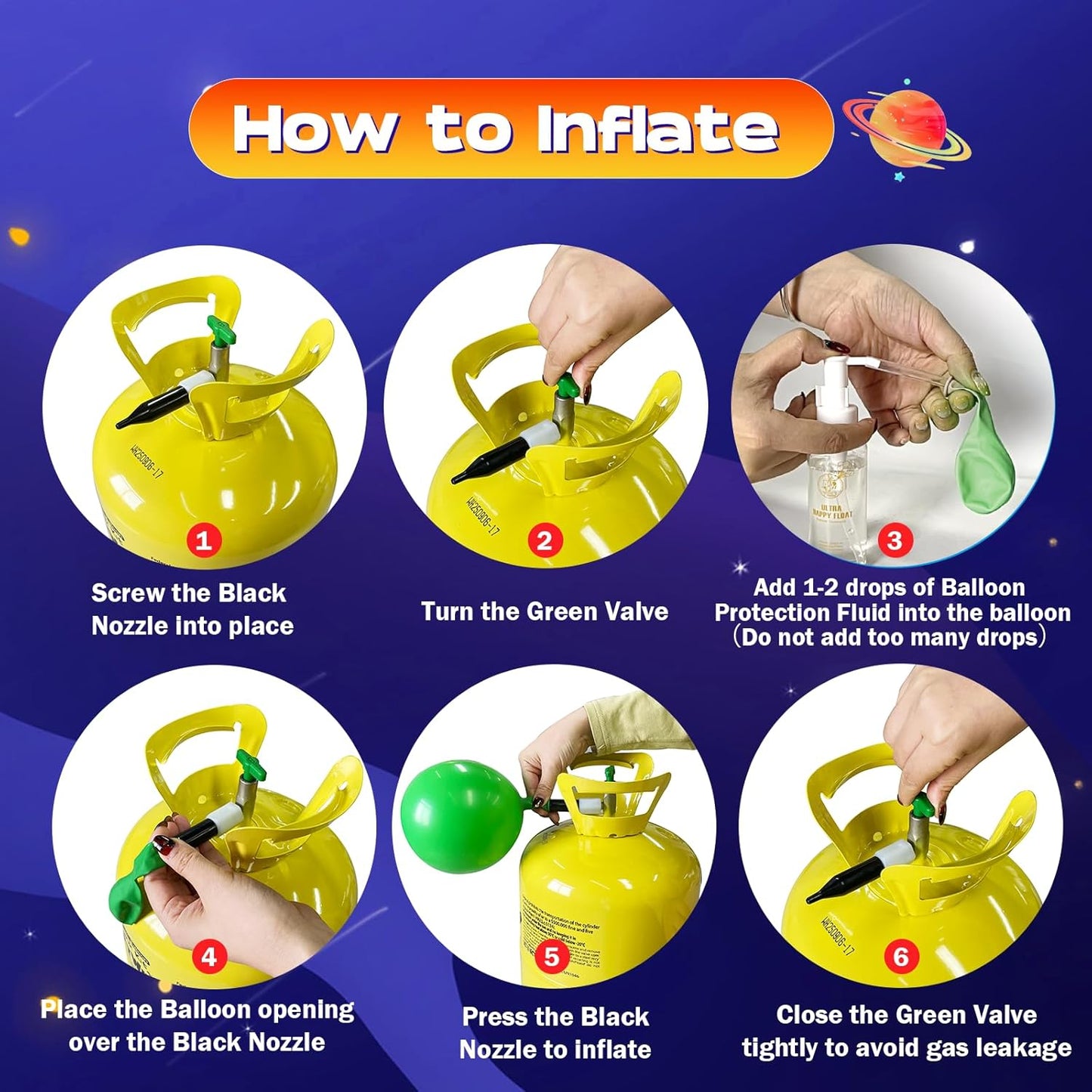 13L Helium Tank Up To 50 Latex Balloons, Helium Tank For Balloons At Home, 100ML Balloon Protection Fluid, 50 Latex Balloons And Ribbons Included, 1 Helium Tank