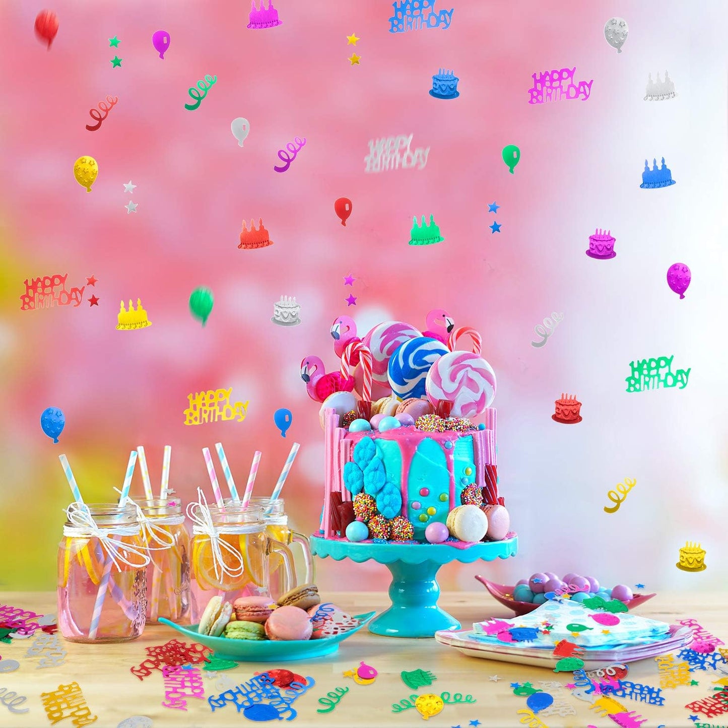 WILLBOND 3000 Pieces Happy Birthday Confetti Birthday Party Cake Confetti Metallic Foil Balloon Glitter Table Scatter Decorations for Carnival Baby Shower DIY Arts and Crafting