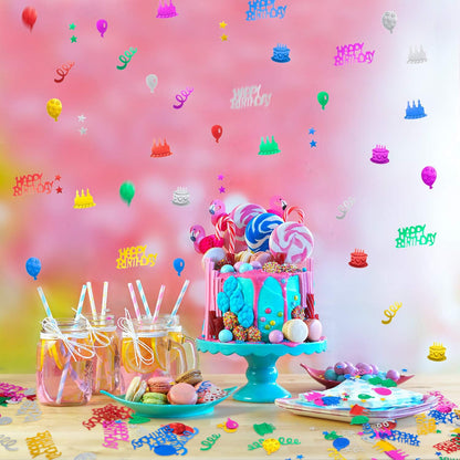 WILLBOND 3000 Pieces Happy Birthday Confetti Birthday Party Cake Confetti Metallic Foil Balloon Glitter Table Scatter Decorations for Carnival Baby Shower DIY Arts and Crafting