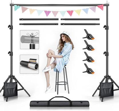 BEIYANG 6.5x6.5 FT Backdrop Stand, Adjustable Photo Background Stand Support kit with Carry Bag for Parties, Decoration, Wedding, Photo Video Studio Shooting