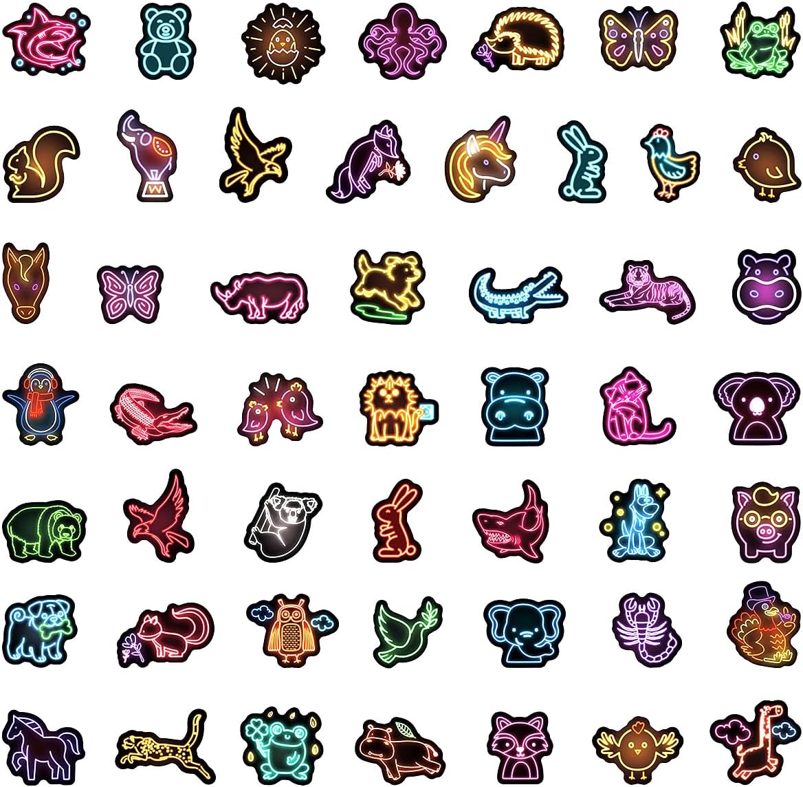 100pcs Neon Animal Waterproof Vinyl Stickers - Cute Animal Decor & Party Favors for Goodie Bag, Water Bottle, Classroom Prizes