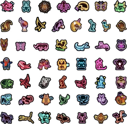 100pcs Neon Animal Waterproof Vinyl Stickers - Cute Animal Decor & Party Favors for Goodie Bag, Water Bottle, Classroom Prizes