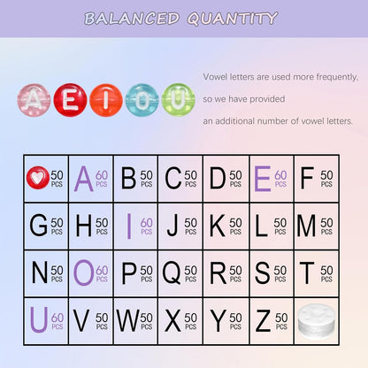 Amaney 1400pcs Glow Letter Beads, Heart Beads Whit Elastic Beading Cord,4x7mm Round Acrylic Alphabet Beads for Friend Bracelet Jewelry Making