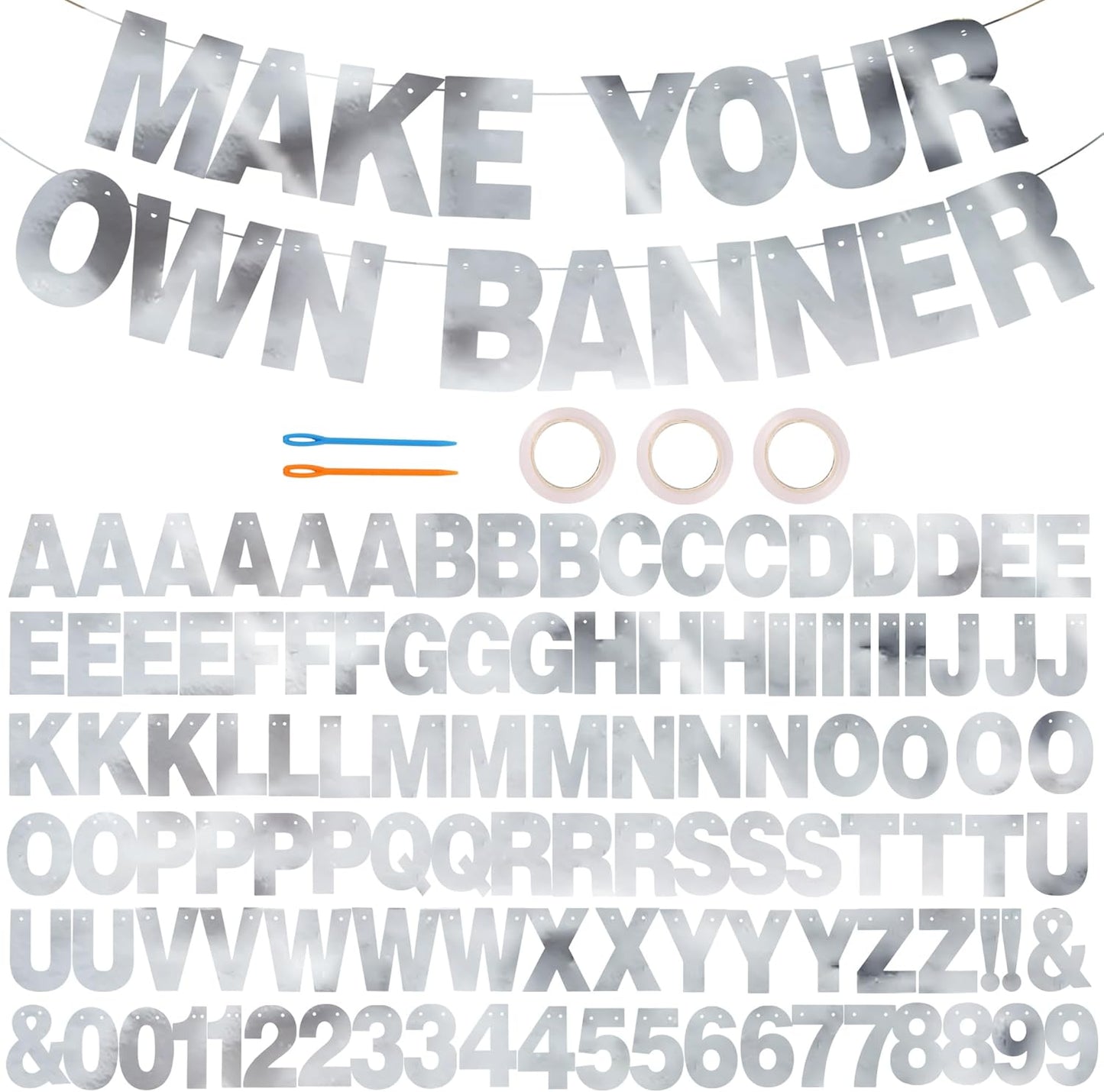BEISHIDA 116 PCS A-Z DIY Letter Banner Kit Make Your Own Banner Including 111 Letters and Numbers 3 Rope and 2 Threading Device,Customized for Birthday Graduation Wedding Decor Black