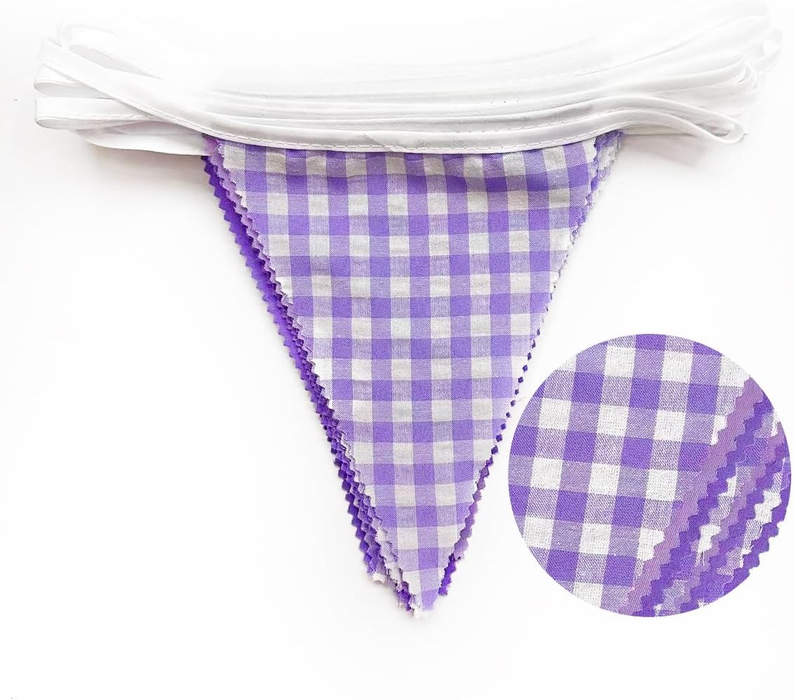 32Ft Dusty Blue Party Decorations Retro Blue Gingham Triangle Banner Flag Pennant Fabric Garland Streamers for Nautical Wedding Birthday Ahoy Achor Bridal Baby Shower Under The Sea Decor Supplies