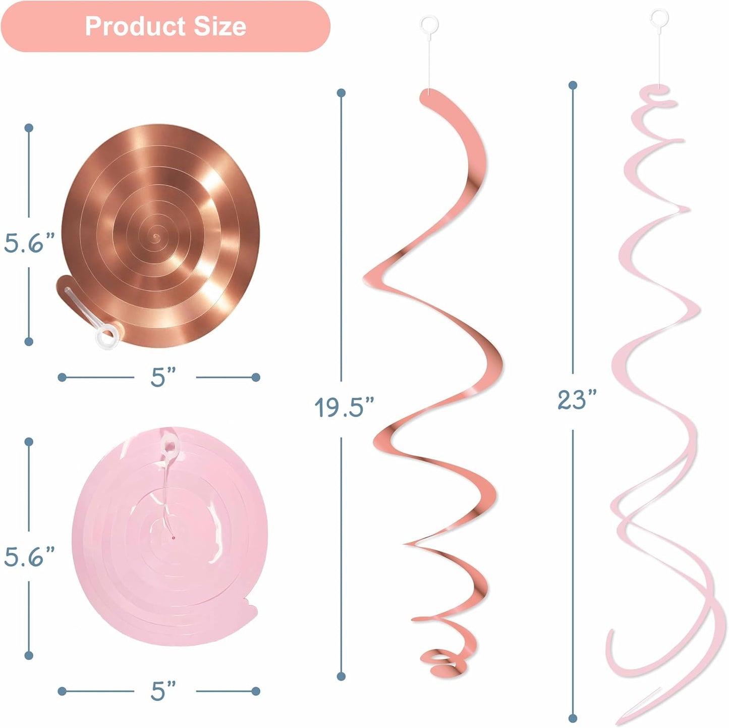HonuGoGo Pink Hanging Swirl Decorations for Party – 42PCS Rose Gold Foil Ceiling Streamers with Hooks for Birthday, Bridal Shower, Bachelorette, Holiday Celebrations