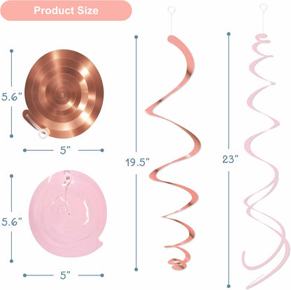 HonuGoGo Pink Hanging Swirl Decorations for Party – 42PCS Rose Gold Foil Ceiling Streamers with Hooks for Birthday, Bridal Shower, Bachelorette, Holiday Celebrations