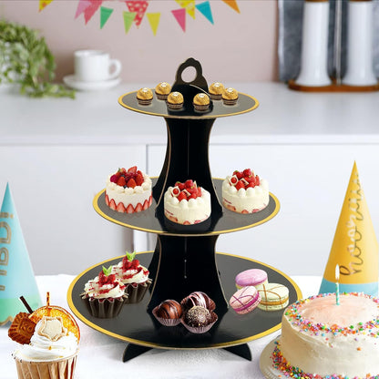 Soleebee 3-Tier Round Cupcake Stand, Cardboard Cupcake Tower, Dessert Cup Cake Stand Tower for Birthday Wedding Party Decoration, Cupcake Tier Stand 1 Set (Hot Pink)