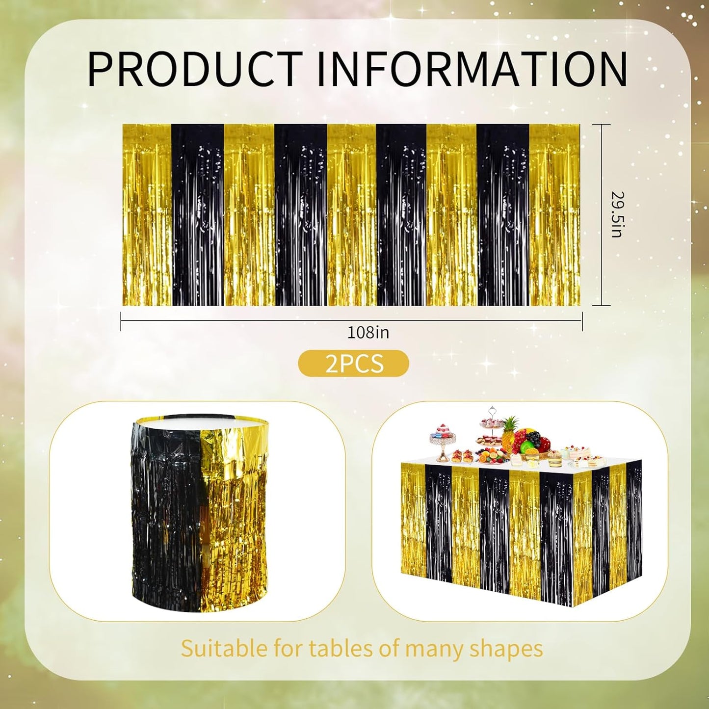BEISHIDA 2 Pack Metallic Tinsel Foil Fringe Table Skirts for Rectangle & Round Tables Hot Pink Kids' Birthday, Holiday Cartoon Party Decorations for Birthday Valentines Baby Shower Festive Events