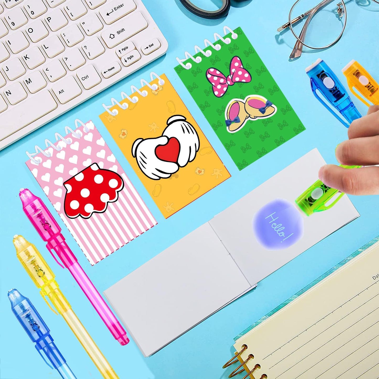 24 Pcs Mouse Party Favors | Set of 12 Invisible Ink Pen and 12 Mouse Mini Notepads | Gift Bag Stuffers for Mouse Party Supplies