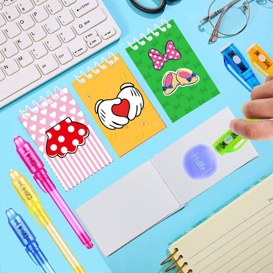 24 Pcs Mouse Party Favors | Set of 12 Invisible Ink Pen and 12 Mouse Mini Notepads | Gift Bag Stuffers for Mouse Party Supplies