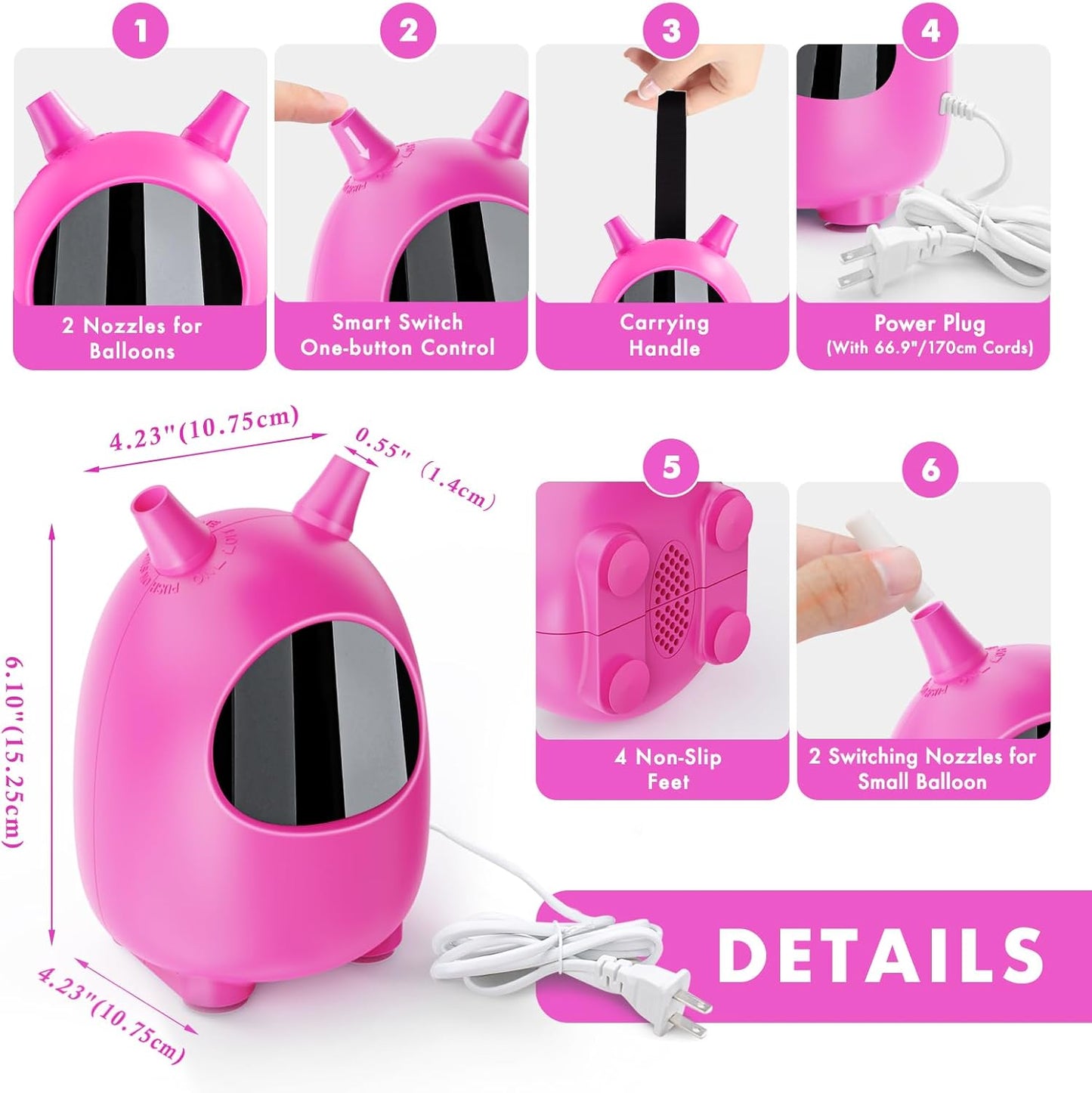 Balloon Pump Electric, SPLAKS Balloons Inflator Air Pump Portable Balloon Blower for Garland Arch, Party Decoration