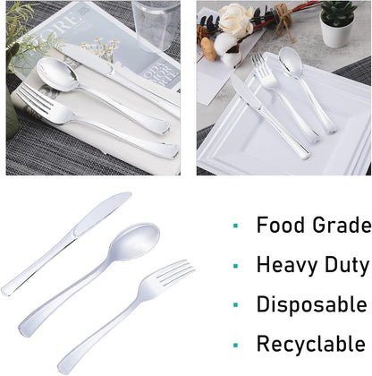 N9R 200 PCS Gold Plastic Silverware - Disposable Gold Plastic Silverware Cutlery Set, 100 Forks, 50 Spoons, 50 Knives for Party, Birthday, Wedding