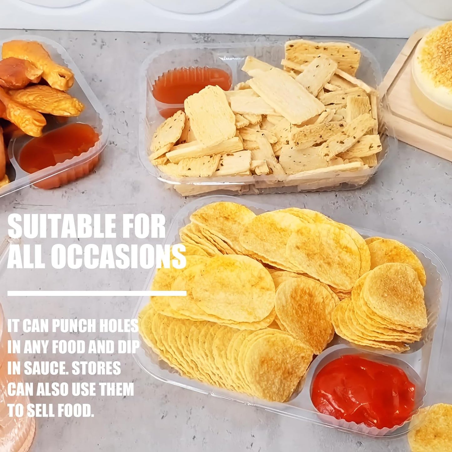 50 PC Nacho Trays Disposable, 12oz Plastic Nacho Containers with Chip and Dip Holder, 6x5 In 2 Compartments Clear Snack Trays for Kids,Parties, Movie Night Supplies (Plastic-50pc)