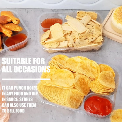 50 PC Nacho Trays Disposable, 12oz Plastic Nacho Containers with Chip and Dip Holder, 6x5 In 2 Compartments Clear Snack Trays for Kids,Parties, Movie Night Supplies (Plastic-50pc)