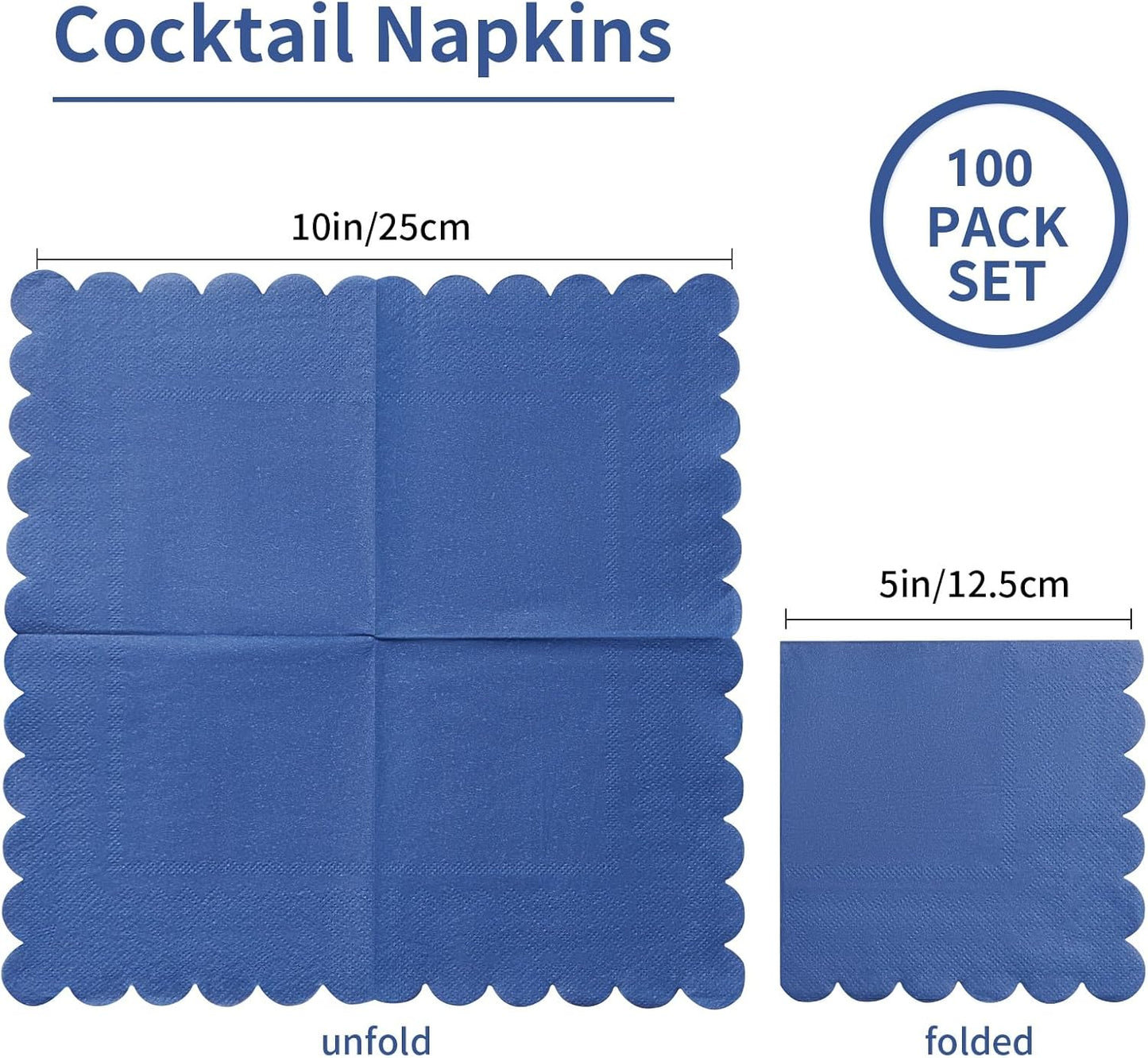 100 Pack Cocktail Napkin 2-Ply Scalloped Edged Dessert Napkins Folded 5 x 5 Inches Disposable Napkins for Dinner Wedding Birthday Party Bridal Anniversary Reception Event (Pink)