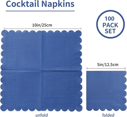 100 Pack Cocktail Napkin 2-Ply Scalloped Edged Dessert Napkins Folded 5 x 5 Inches Disposable Napkins for Dinner Wedding Birthday Party Bridal Anniversary Reception Event (Pink)