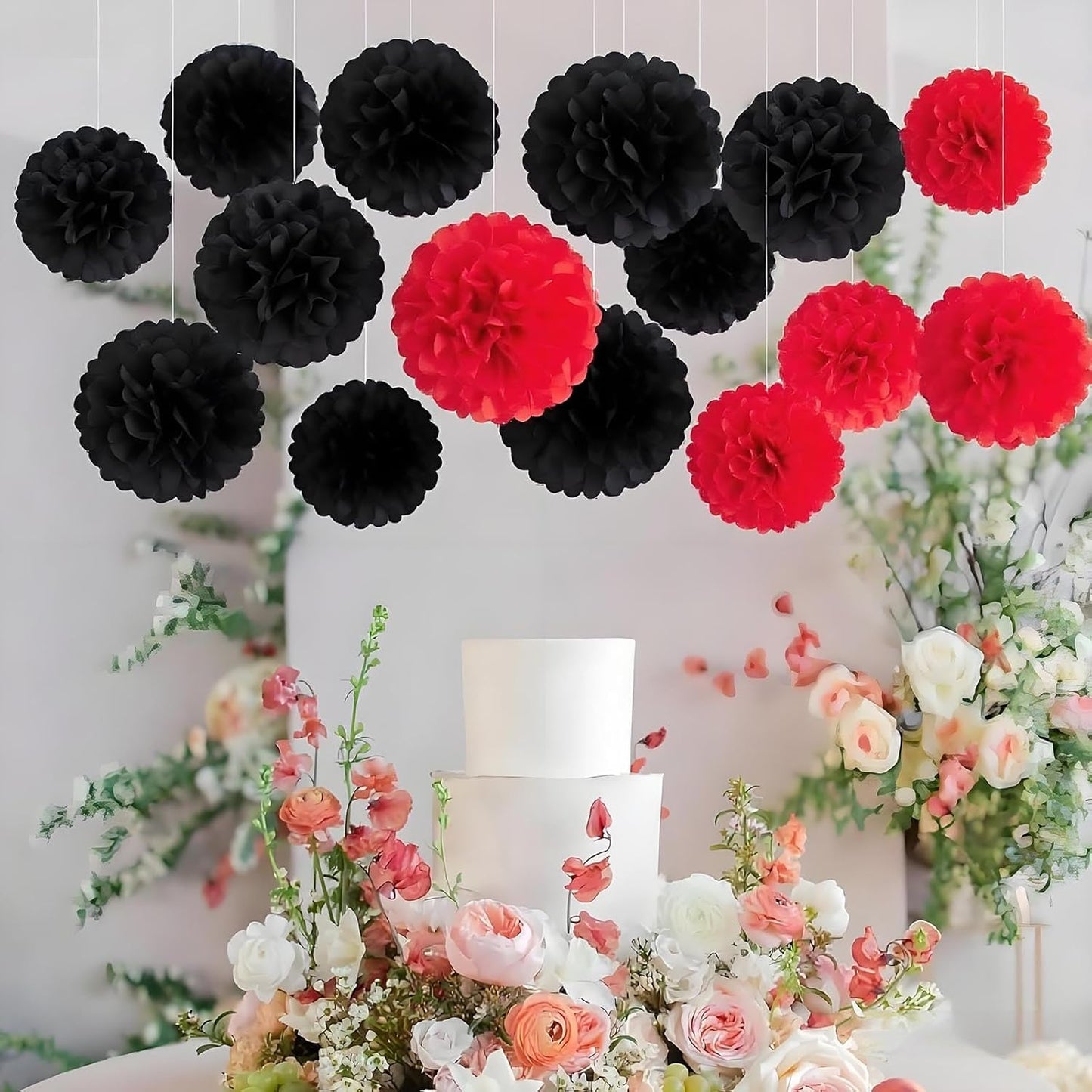 XIKSXITN 12 pc Rose Gold Gradient Tissue Paper Pom poms-Hanging Gold Dot White Paper Pom Poms Paper Flowers Ball for Party Decorative(8&10&12 inch)