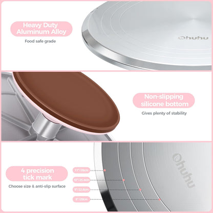 Cake Turntable, Ohuhu Aluminium 12'' Cake Decorating Kit Supplies Rotating Stand Revolving Spinner with 2 Icing Spatula 3 Comb Smoother