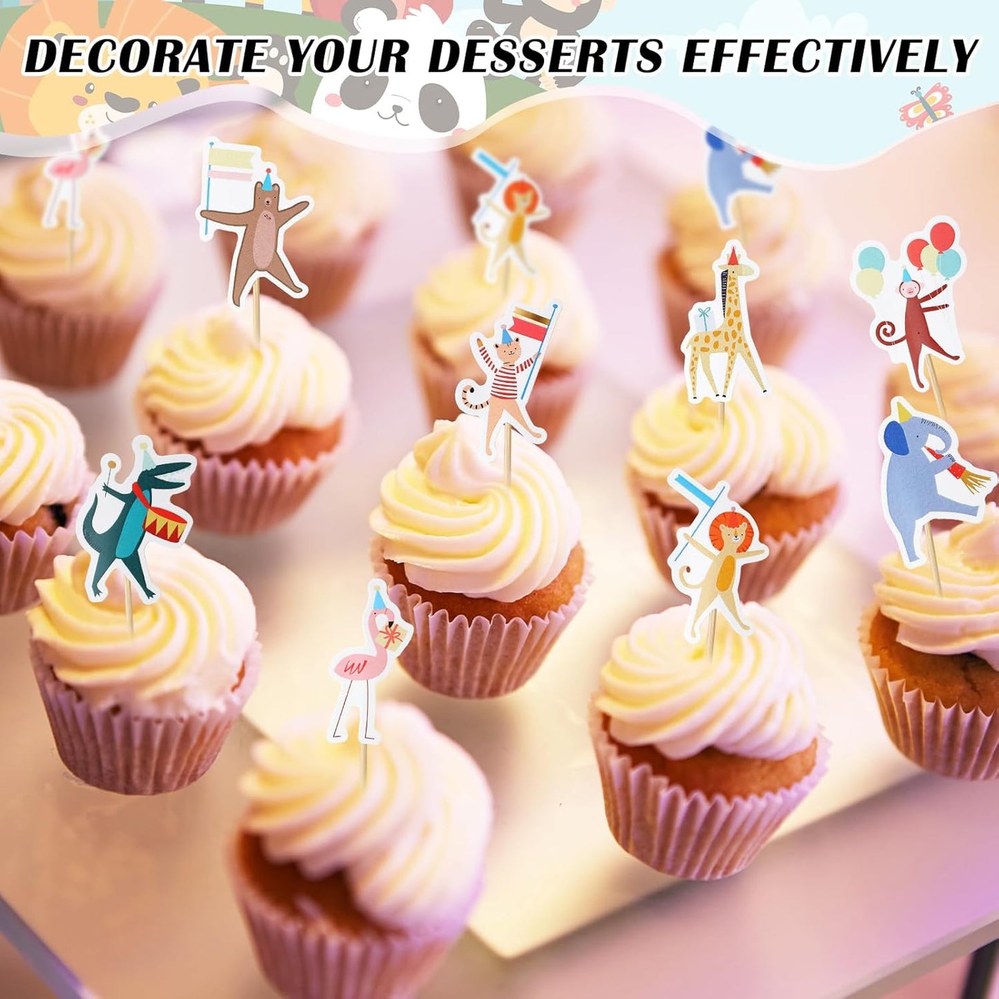 AmazingSpark 24 Pcs Animal Parade Cupcake Toppers Safari Cupcake Picks Woodland Jungle Cake Decorations for Jungle Theme Baby Shower Zoo Wild Animal Birthday Party Supplies