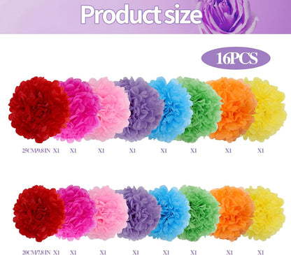 BestoFun 16 PCS Sage Green Party Decorations Tissue Paper Flowers Christmas Party Decors Hanging Pom Poms Decorations for Xmas New Year Winter Holiday Decorations