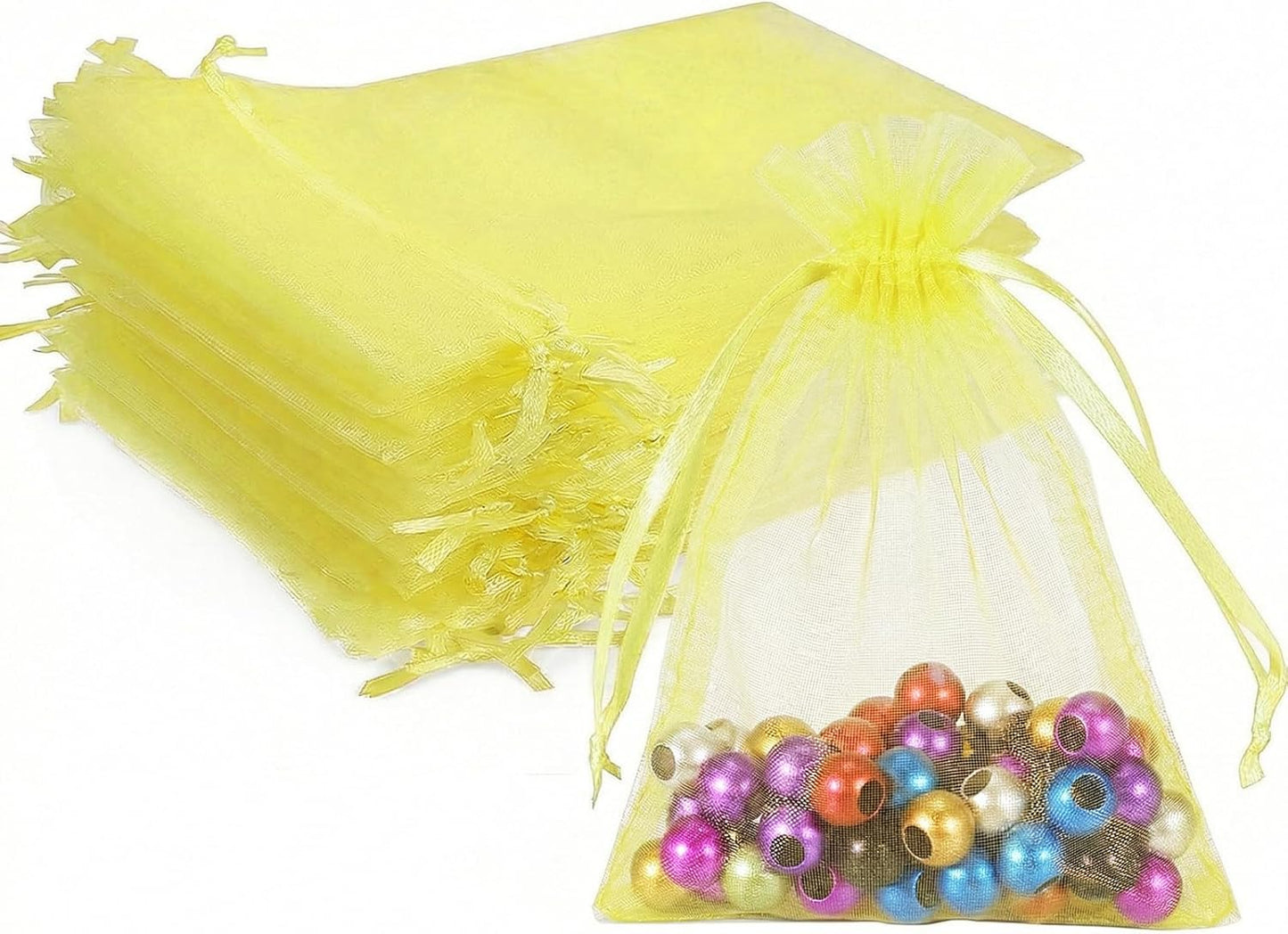 Wudygirl 100pcs 5X7 Inches White Organza Bags Christmas Drawstring Pouches Party Wedding Favor Bags Goodie bags(White 5x7)