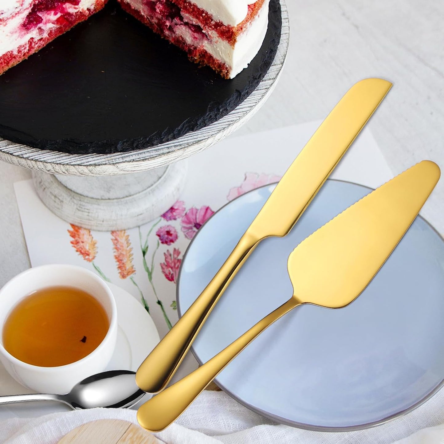 Wedding Cake Knife and Server Set Silver,Stainless Steel Cake Cutting Set,2Pcs Include Cake Cutter And Cake Server for Wedding, Birthday, Parties and anniversary, Dishwasher Safe