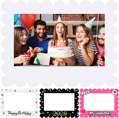 Beeveer 32 x 24 Inch Photo Booth Selfie Frame Prop Booth for Birthday Event Parties Large Blank DIY Cutout Props for Funny Decoration Christmas, Holiday Supplies
