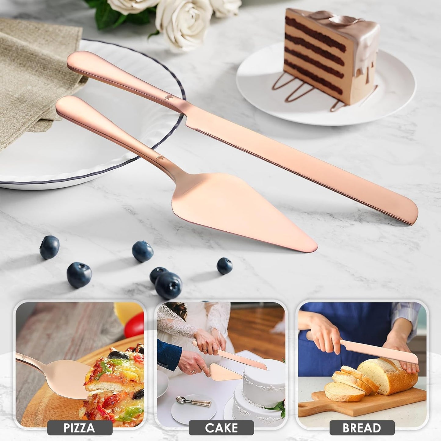 SANEXC Cake Cutting Set for Wedding - Extended Cake Knife And Server Set Thickened Stainless Steel Cake Cutter and Pie Spatula Great for Birthday Anniversary Christmas Gift Silver 2 Pcs