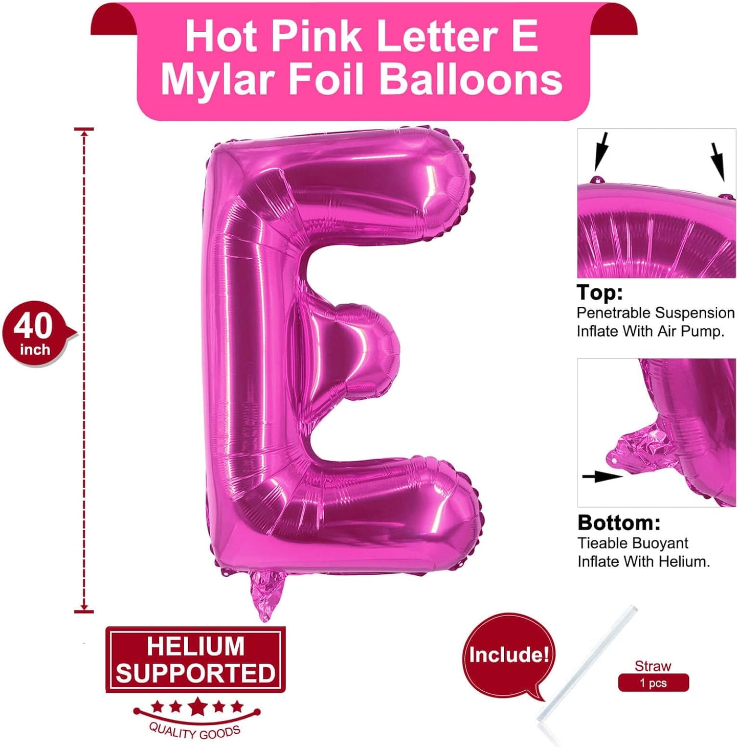 Lovoir 40 Inch Large Hot Pink Letter A Balloons Big Size Jumbo Mylar Foil Helium Balloon for Birthday Party Celebration Decorations Alphabet Hot Pink A