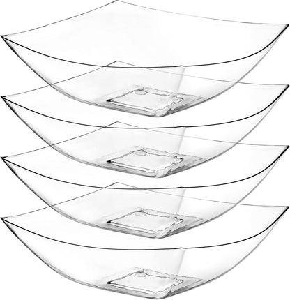 Posh Setting - Clear Plastic Serving Bowls for Party (8oz - 4 Pack) Square, Disposable, Salad & Fruit Bowls for Party Table, Candy Containers for Candy Buffet