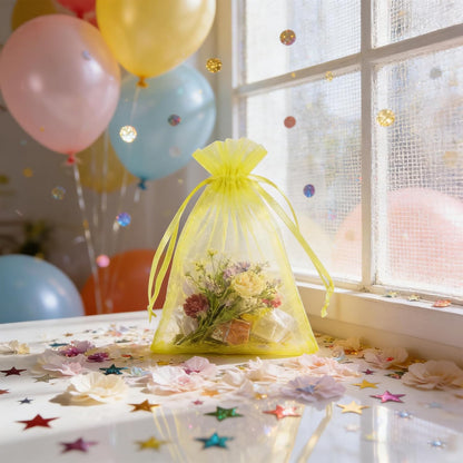 Wudygirl 100pcs 5X7 Inches White Organza Bags Christmas Drawstring Pouches Party Wedding Favor Bags Goodie bags(White 5x7)