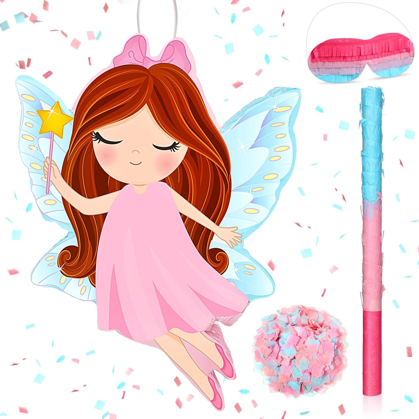 Threan Princess Piñata Fairy Party Decorations Pink Ballet Piñata Ballerina, Birthday Game Set Party Supplies for Girl Princess Theme Baby Shower Butterfly Birthday Supplies Decoration(Fairy)