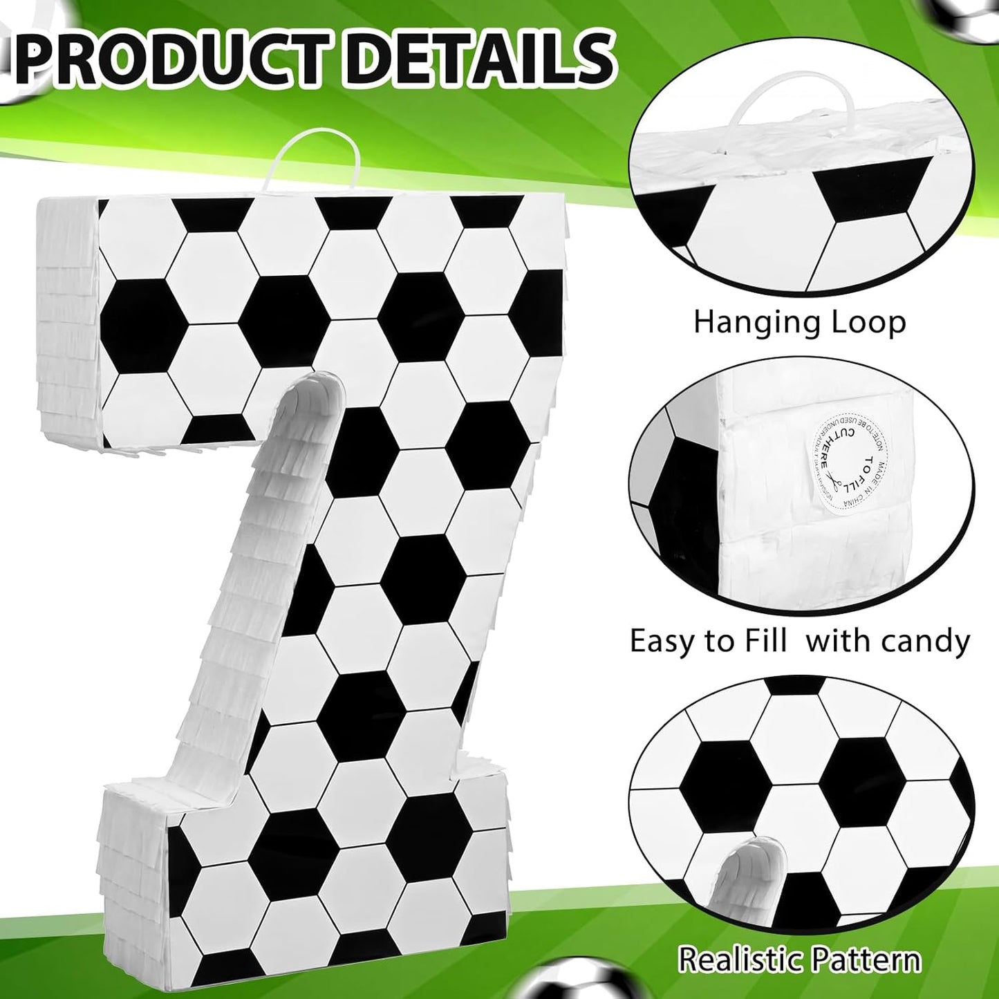 Gemscream Number 9 Soccer Piñata Bundle with Blindfold and Stick Small Piñata Party Decoration for Mexican Fiesta Cinco De Mayo School Anniversary Football Party Celebration Gift 15.75 x 11 x 2.8 in