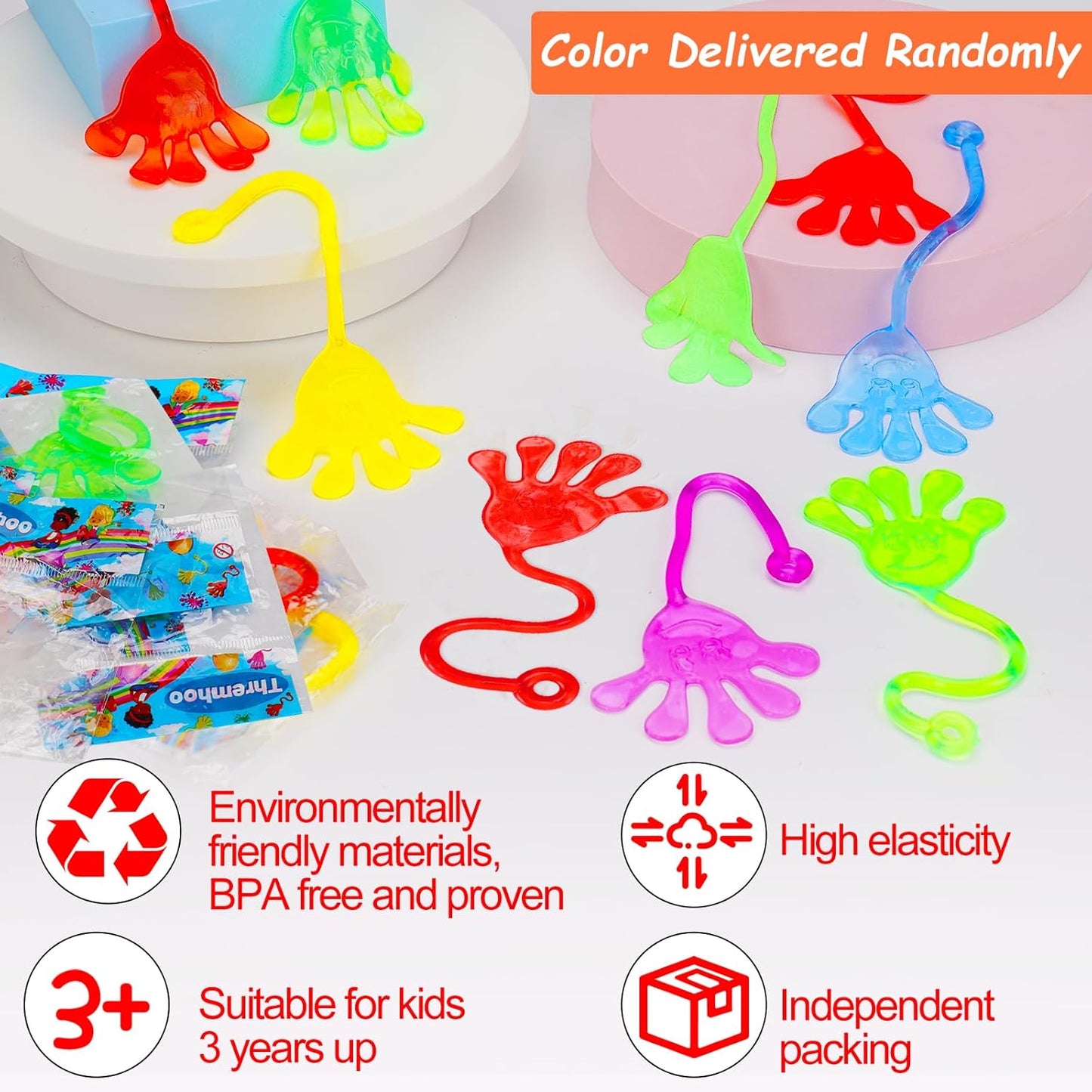 Thremhoo 40Pcs Glow in the Dark Sticky Hands Kids Party Favor Supplies Goodie Bag Stuffer Pinata Return Gift Stretchy Class Prize Carnival Sensory Goody Party Pinata Filler Treasure Box Bulk Toy