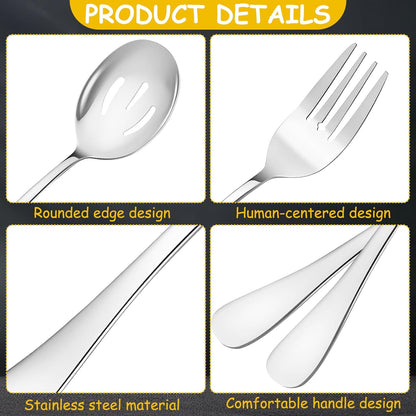 12 Pcs Gold Serving Utensils Set Include Stainless Steel Large Serving Spoons Slotted Spoons Forks Soup Ladle Pie Server - Metal Utensils for Parties Buffet Catering, Dishwasher Safe