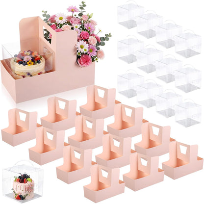 Qinyoung 12 Sets Mother's Day Flower Gift Box Cake Flower Gift Boxes with 12 Pcs Transparent PVC Cake Boxes Mother's Day Box for Teacher,Mom Wedding, Birthday Party(White,Classic,Blank)