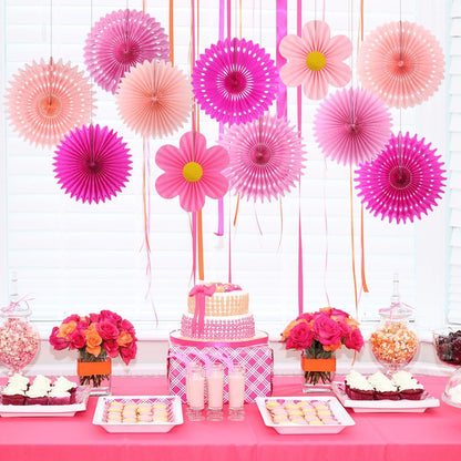 Party Hanging Paper Fans Decoration Set for Wedding Birthday Party Mother's Day Round Events Accessories Set of 8