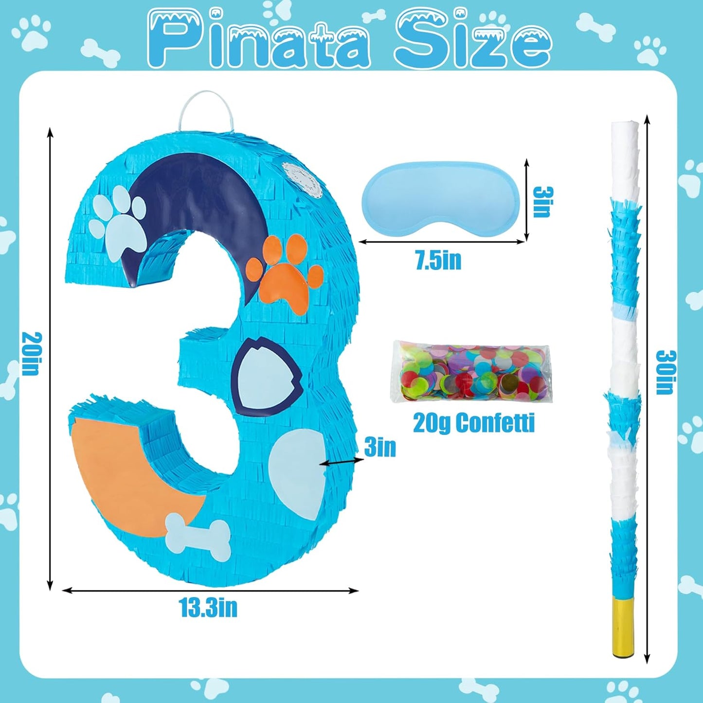 PCFING 20 Inch Dog Paw Number 1 Piñata with 30 Inch Piñata Stick Blindfold Confetti for Boy Girl Adults Birthday Party Decorations, Anniversary Celebration, Fiesta