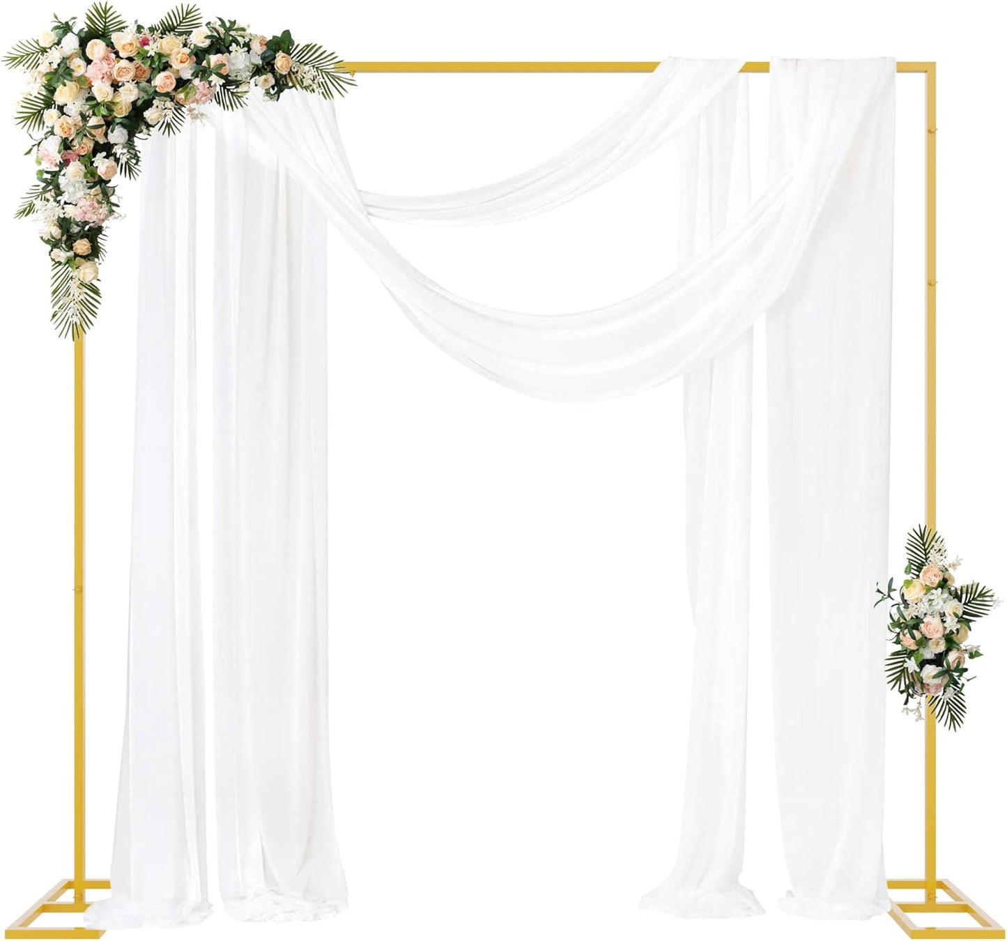 Fomcet 8FT x 8FT Backdrop Stand Heavy Duty with Base, White Portable Adjustable Pipe and Drape Backdrop Stand Kit, Square Metal Arch Party Frame for Wedding Birthday Parties Banquet Decorations
