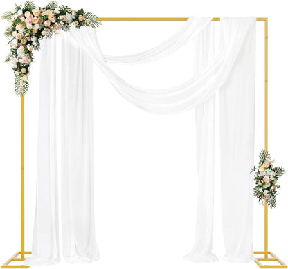 Fomcet 8FT x 8FT Backdrop Stand Heavy Duty with Base, White Portable Adjustable Pipe and Drape Backdrop Stand Kit, Square Metal Arch Party Frame for Wedding Birthday Parties Banquet Decorations