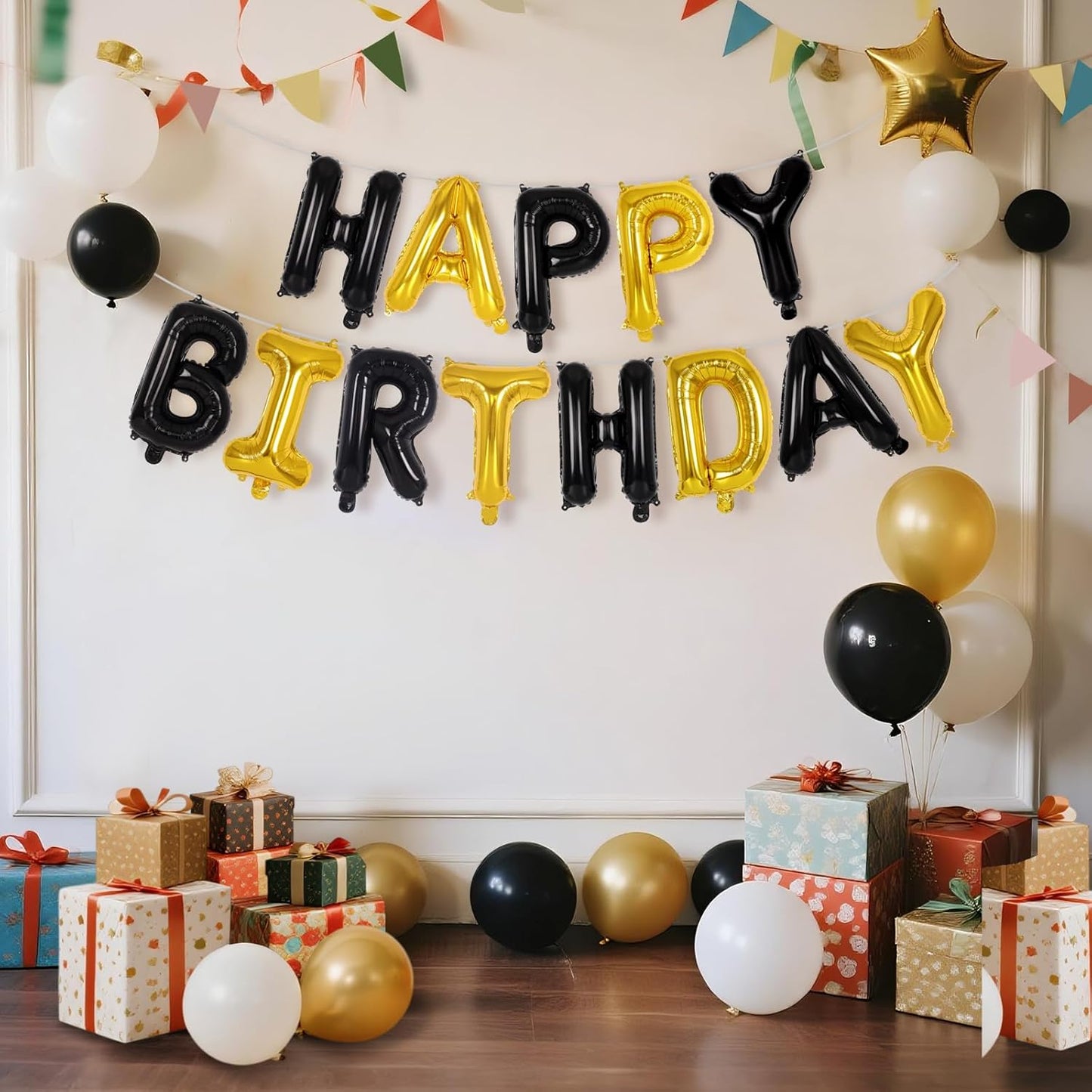 Happy Birthday Balloons Banner, Foil Balloon Personalized Name Letters Balloons Sign Birthday Party Decorations for Women Men Boys Girls Cream