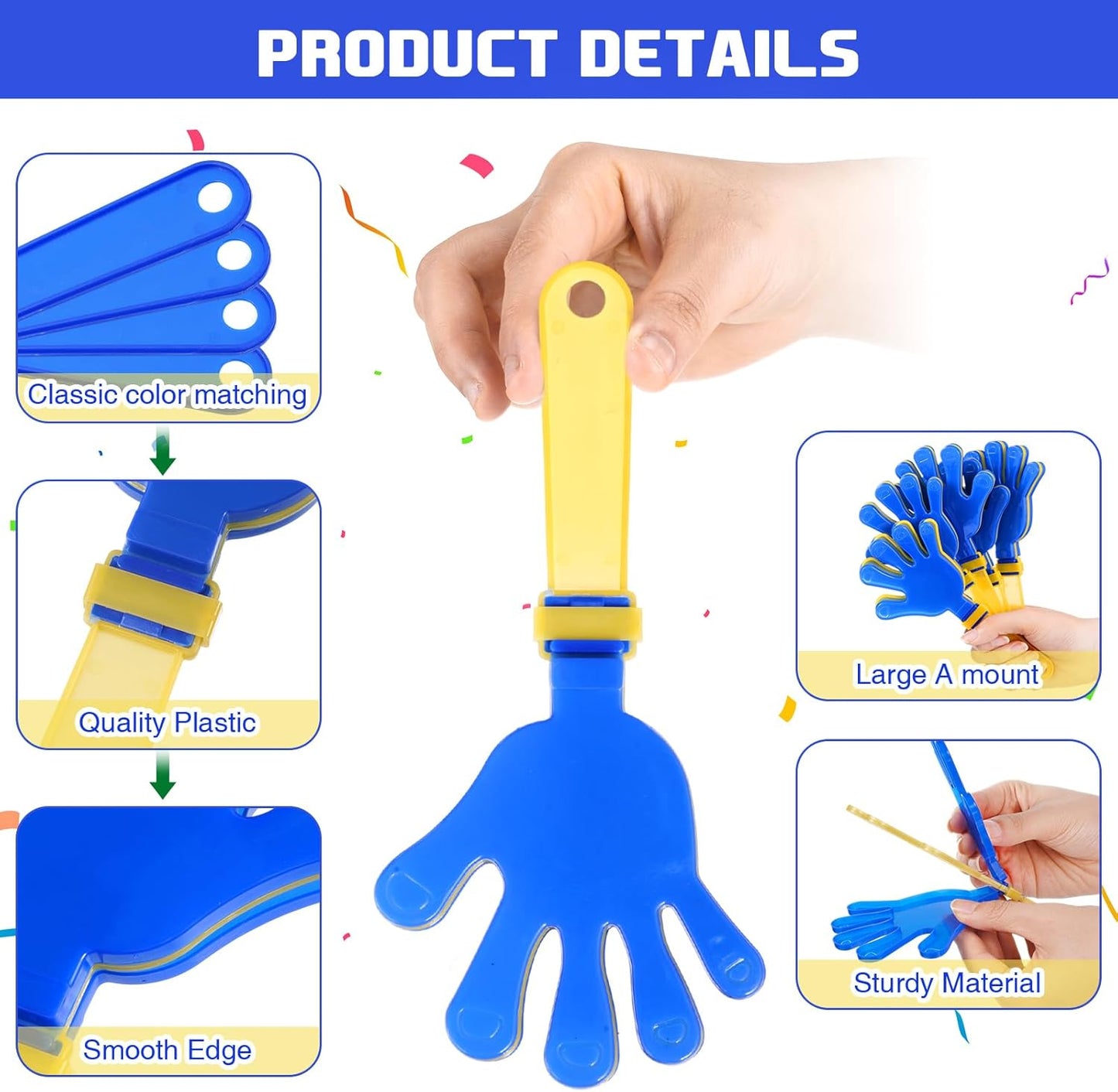 Junkin 48 Pcs Hand Clappers Bulk 7. 5 x 3. 5 Inches Noise Makers Party Favors Clapping Noise Maker Clacker for Birthdays Game Prizes Rewards Football Sporting Events Cheers Supplies (Black,White)