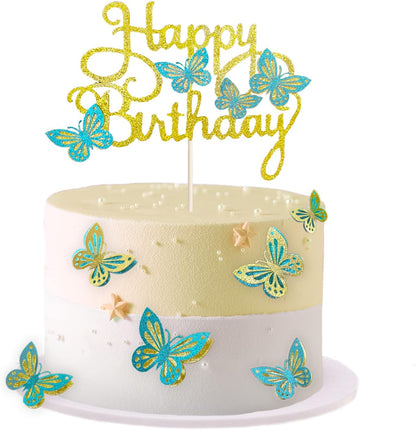 13-Pieces 3D Butterfly Cupcake Topper for Girls Women's Happy Birthday Cake Decorations Party Decorations(Pink)
