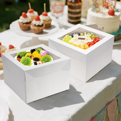 15Pcs 12x12x8 Inch Tall Cake Boxes with Clear Window & Cake Boards - Sturdy White Bakery Boxes with Scalloped Edge for Layer, Wedding, Birthday Cakes - Secure Transport for Professional & Home Bakers