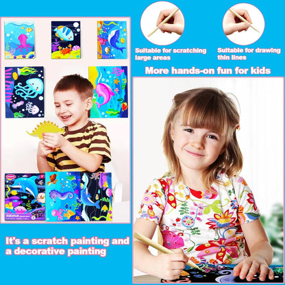 BAOXUE Scratch Art for Kids, Mermaids Black Rainbow Scratch Paper Set-Arts And Crafts & Supplies, DIY Activity & Party Games, Mermaid Toys Gifts for Toddlers, Girls